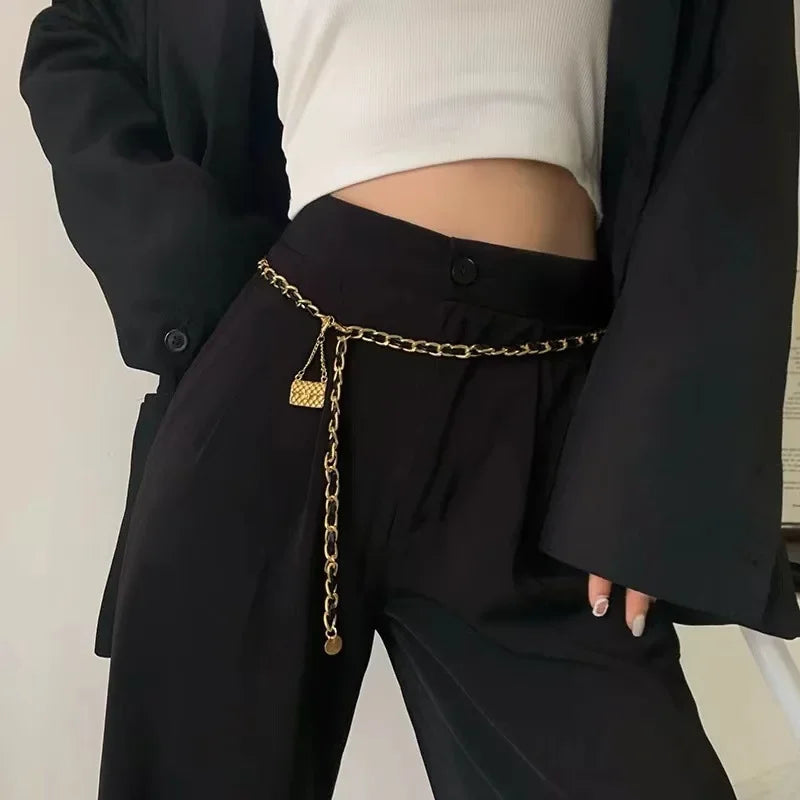 New Fashion Women's Waist Chain Alloy Material Button Head Tassel Long Chain Women's Belt Everyday Versatile Dress Belt