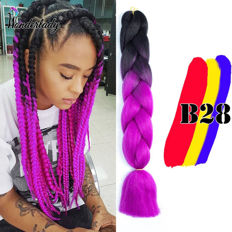 WonderLady 255 Color Long Colored Braiding Hair Jumbo Braids DIY Hairstyle Ombre Synthetic Hair Extensions For Women Braiding