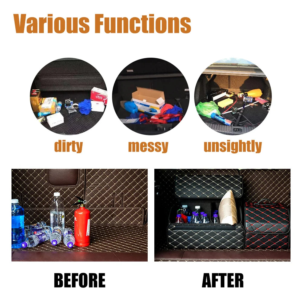 Car trunk storage box Large Capacity Auto Multiuse Tools Organizer Box Stowing Tidying Leather Folding For Emergency Storage Box