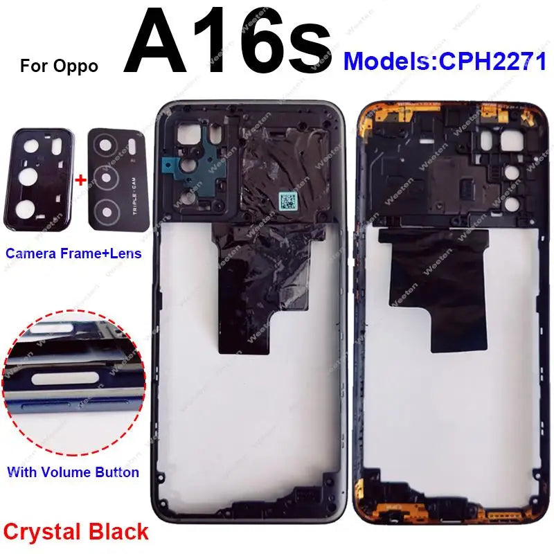 Middle Housing For OPPO A16 A16S Middle Frame Cover Bezel with/without NFC Side Button Camera Lens Frame Parts