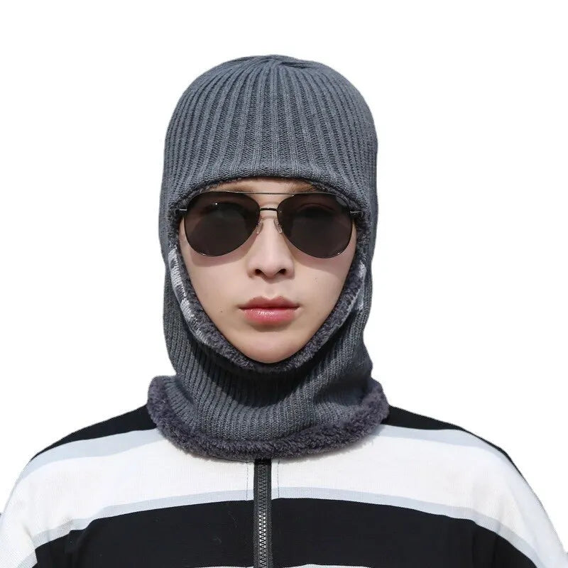 Men's Neck One-Piece Hat Winter Thickened Warm Woolen Integrated Hat Cycling Face Protection Cold Cotton Knit Hat