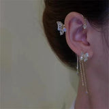 Fashion Sparkling Long Tassel Crystal Stars Ear Clip Earrings Without Piercing For Women Exquisite Light Luxury Wedding Jewelry