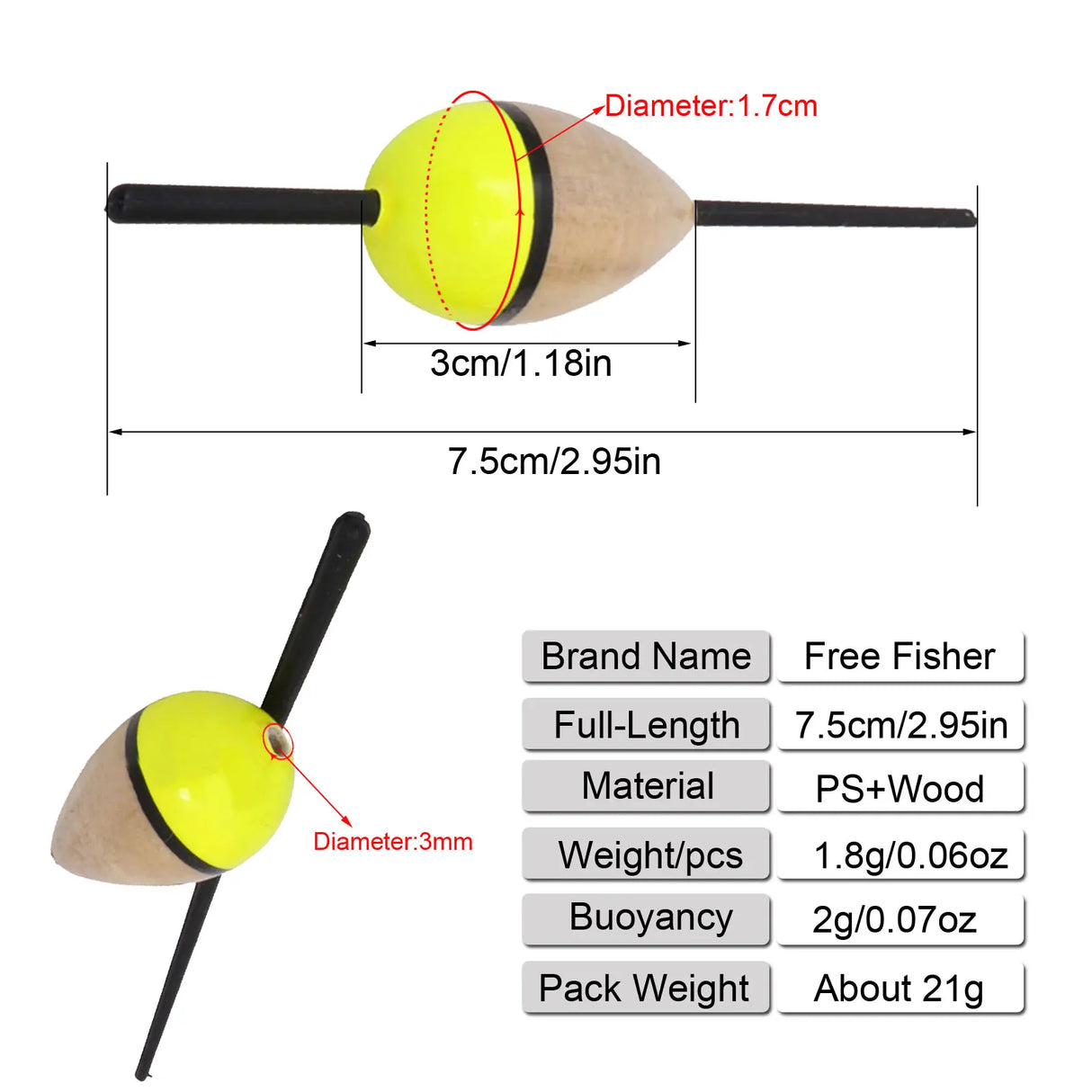 FREE FISHER 10pcs Lighted Fishing Floats Set Collection Cork Buoy Paulownia Wood Floats+ Plastic Stick Kit Buoyancy 2g 8cm Buoy