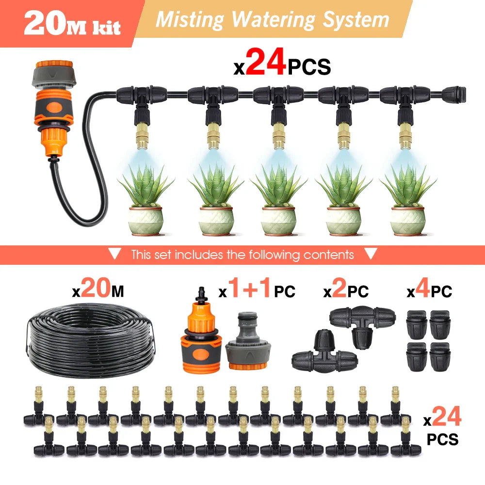 30-5M Garden Adjustable Brass Nozzle Misting Watering System 45/60/80/100W Self-Priming Pump Automatic Cool Irrigation Equipment