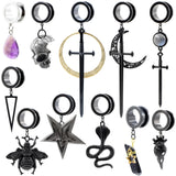 Alisouy 1PC Stainless Steel Water Drop Stone Star Moon Sword Skull Bees Dangle Earring Ear Gauge Plug Tunnel Expander Stretcher