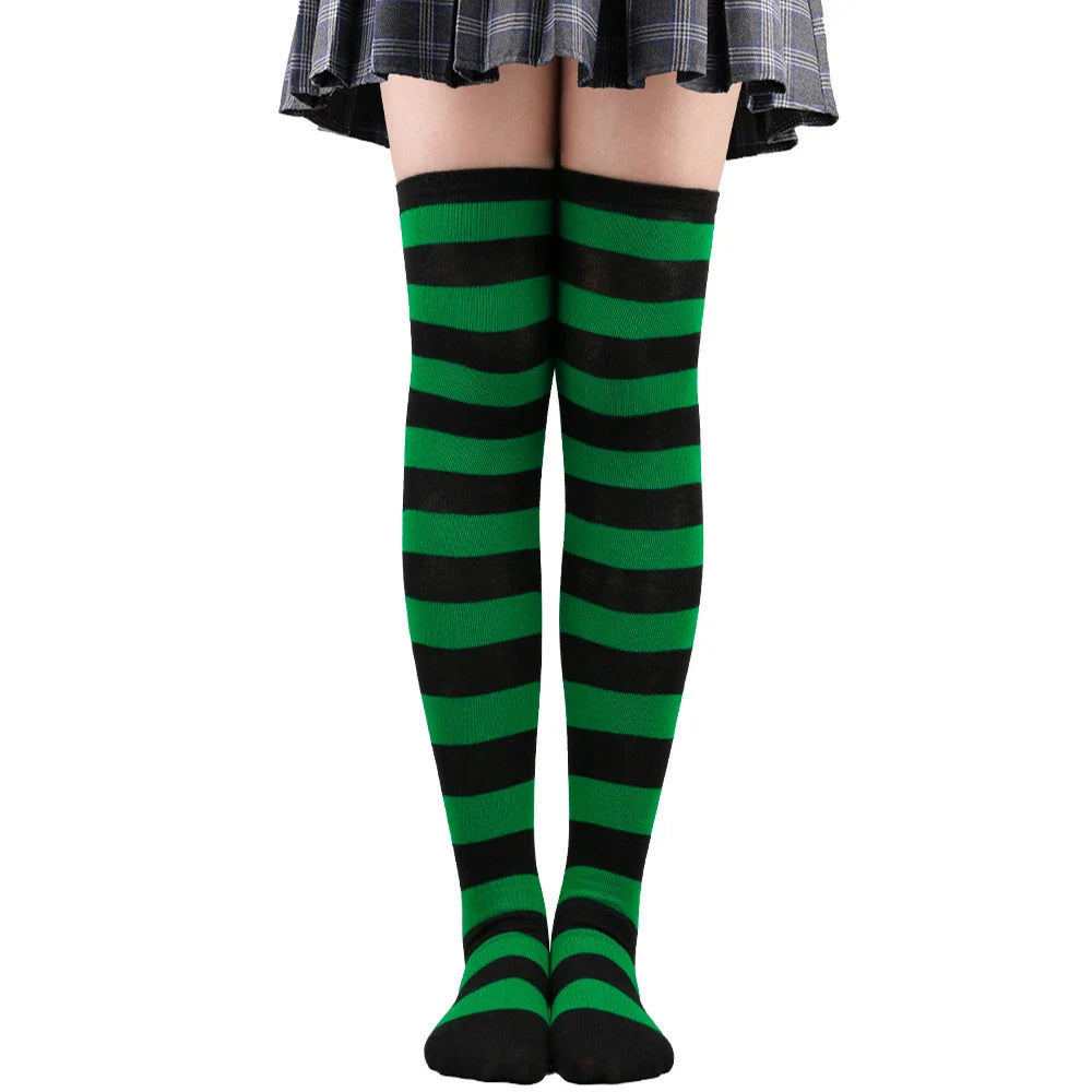 Women's Thigh High Over The Knee Socks For Girls Black White Striped Stockings Long Slouch Socken Kawaii Knit Leg Warmers Soks