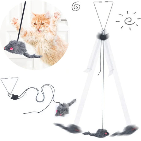 Cat Interactive Toy Cat Toy Filled Mouse Toy Hanging Door Telescopic Cat Grab Rope Mouse Kitty Stick Pet Supplies