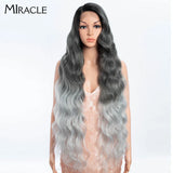 MIRACLE Synthetic Lace Front Wigs For Women Long Wavy 36 Inch Body Wavy Side Part Lace Front Wig Ombre Brown Blonde Cosplay Wig