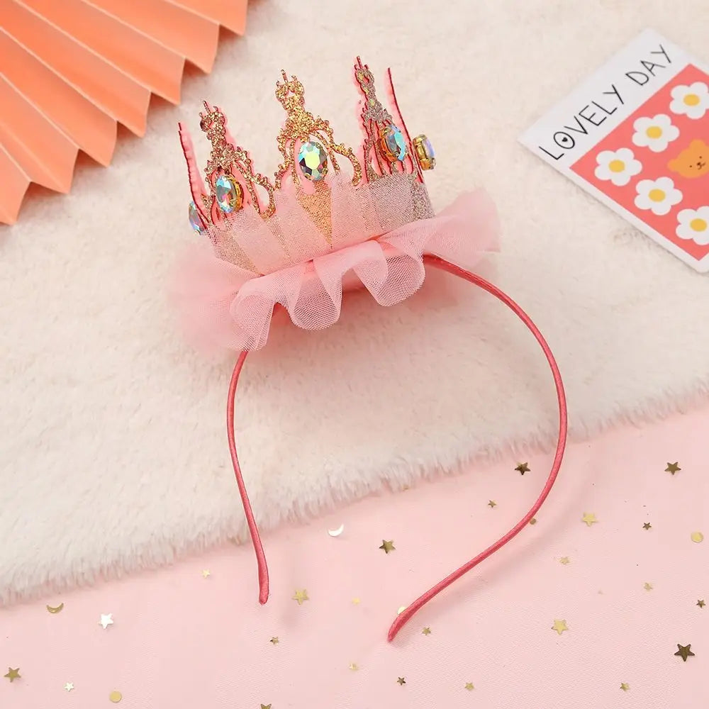 Korean Style Girl Cute Crown Headband Kids Fashion Rhinestones Mesh Hairband Princess Fairy Hair Accessories