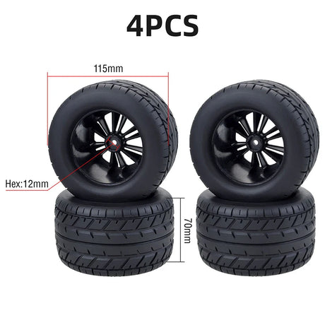 4PCS 12mm Hub 1/10 Tyre Wheel 120mm 125mm 130mm Monster Truck Tires Wheels Buggy RC Car Crawler Traxxas Scx10 Buggy