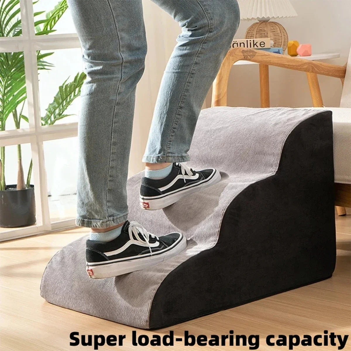 Dog Stairs 3-Step Durable Sponge Pet Ladder for High Couch and Bed Detachable Dog Ramps with Removable Cover Non Slip Corduroy