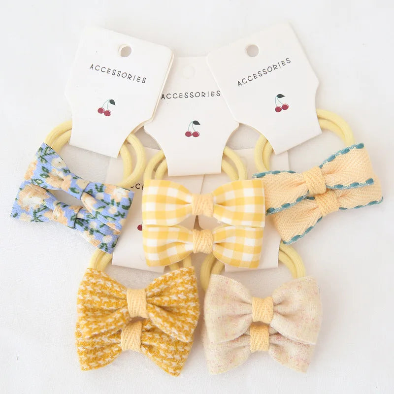 10Pcs/Lot  Children's Cute Headwear Hair Accessories Baby's Basic Bow Tie Band Set Small Scrunchie Kids Elastic Hair Ties