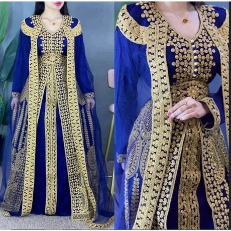 Yellow Eid Moroccan Kaftan Farasha Georgette Jilbab Dress European and American fashion trends