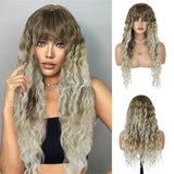 Synthetic Womens Wig Long Curly Hair Ash Blonde Wig Female Natural Wavy Dark Root Regular Wig 80s Brown Ombre Wig for Woman Girl