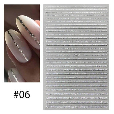 3D Silver Frame Nail Sticker Silver Bronzing Stripe Lines Sliders For Nails Tribal Pattern Decals Marble Blooming Nail Tattoos