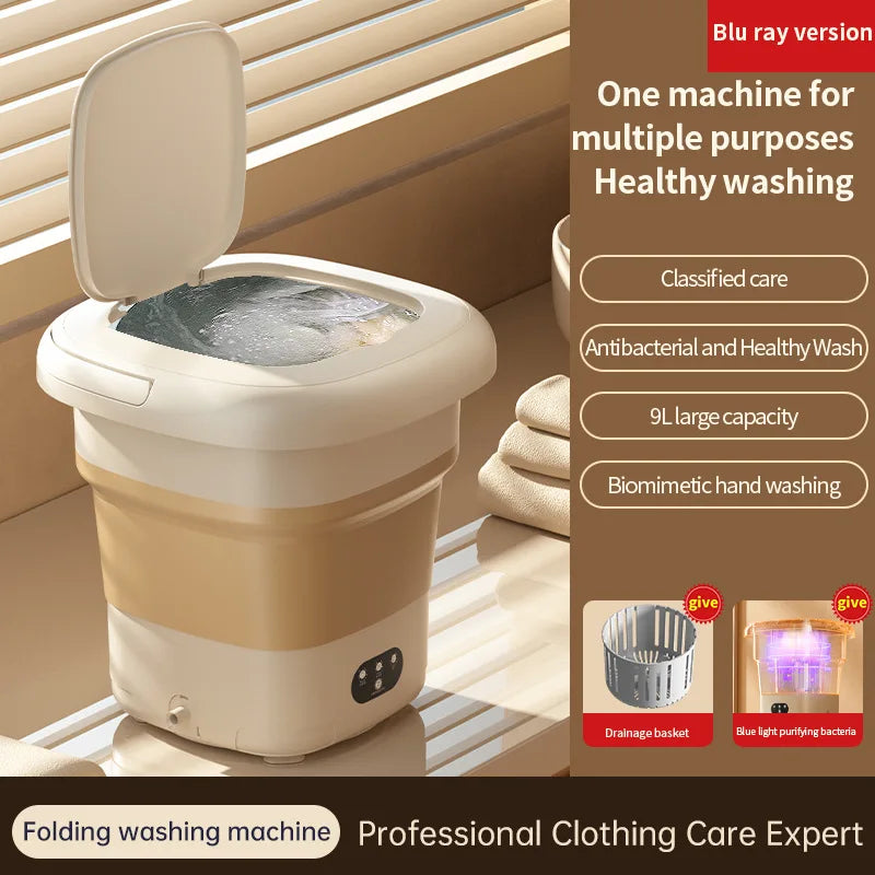 9L Foldable Washing Machine Portable Socks Underwear Panties Retractable Household Washing Machine With Spinning Dry