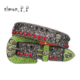 Punk Luxury Strap Diamond Belt Western Crystal Studded Belt Cowgirl Cowboy Rhinestone Belt For Women Men Jean Cinto De Strass