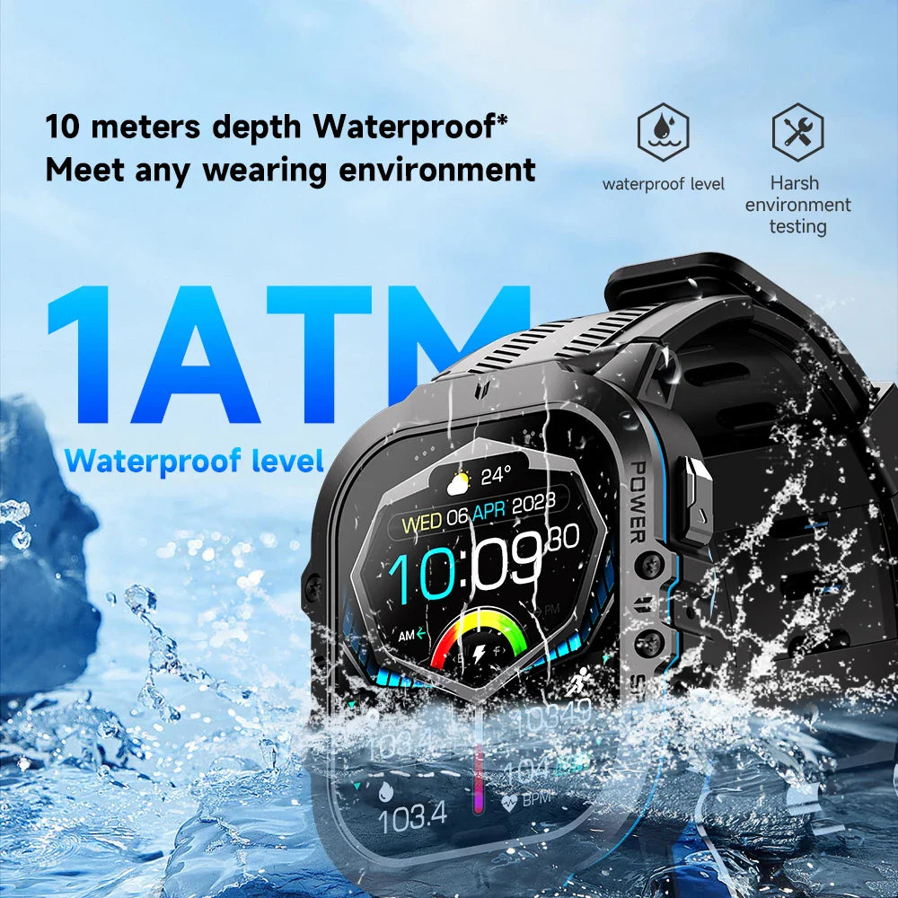 New C26 Smart Watch 100+ Sports Modes Bluetooth Call Smartwatch 1.96" AMOLED Display 1ATM Waterproof Outdoor Military Wristwatch