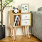 Night Stand, Bedside Table with Drawers Mid Century Modern Nightstand  Open Storage Compartment and Solid Wood Legs