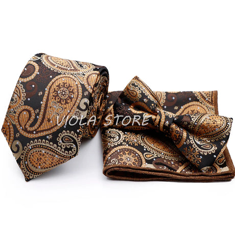 45 Color Paisley Geometry Striped 7.5cm Tie Set Polyester Floral Bow Hanky Wedding Party Business Suit Cravat Men Gift Accessory