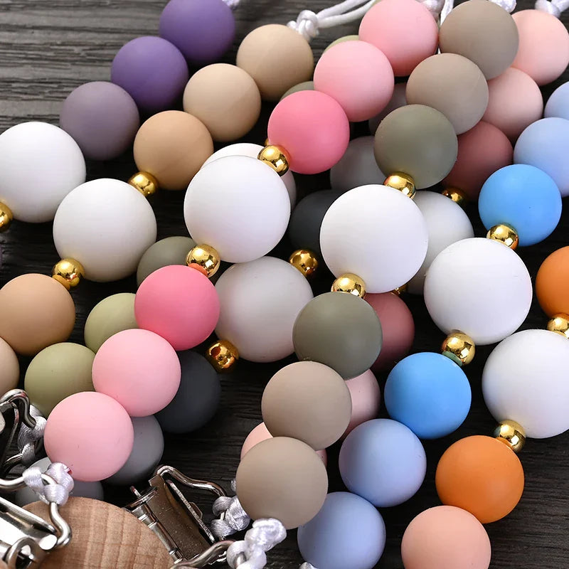 Baby Wooden Pacifier Clips Round Silicone Teether Beads Nipple Chain For Nursing Toys Gift Dummy Holder Chain BPA Free