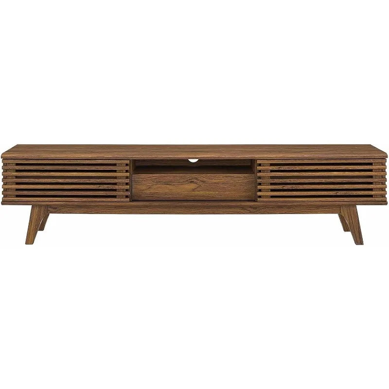 70" Mid-Century Modern Low Profile Entertainment TV Stand, 70 Inch, Walnut Walnut