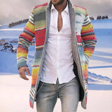 Durable Overcoat Men Skin-friendly Polyester Autumn Winter Rainbow Stripes Overcoat  Coat Open Front