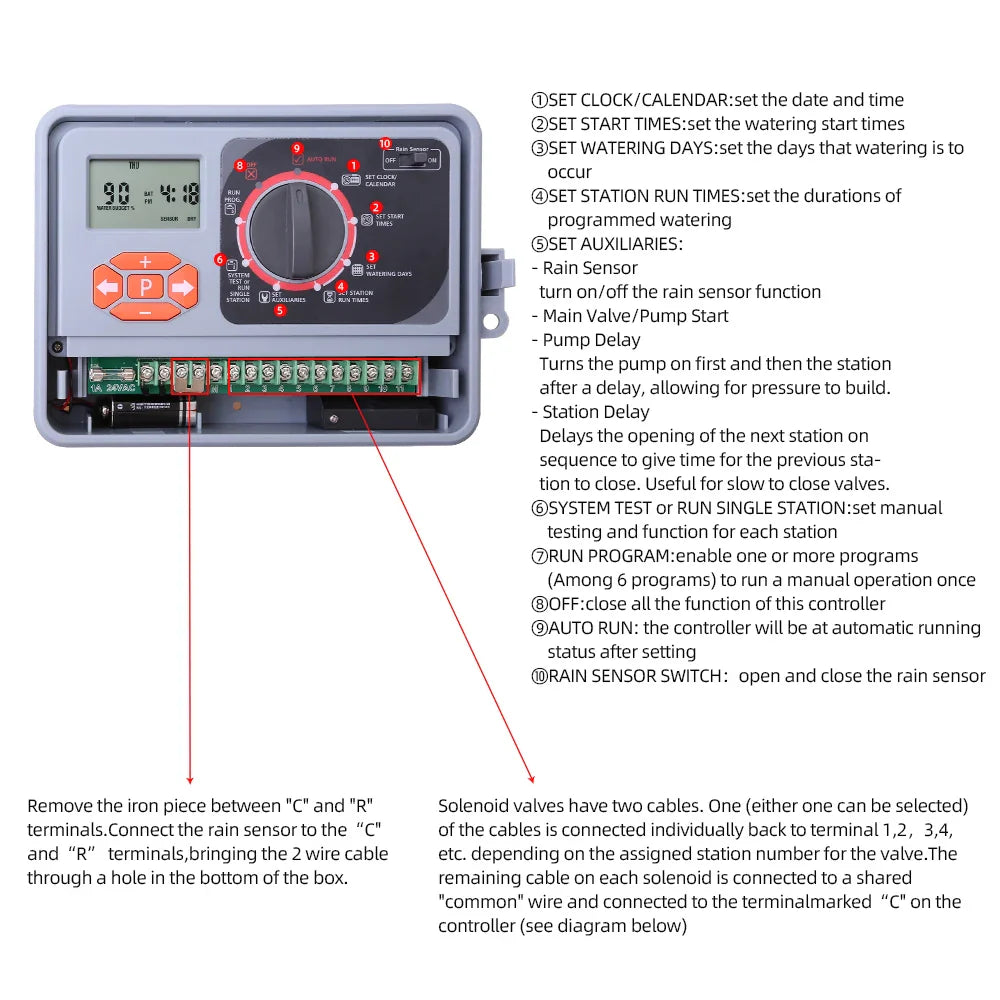 11 Station Garden Automatic Irrigation Controller Water Timer Watering System with EU standard Internal Transformer #10469