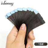 Isheeny Mini Tape Hair Extensions 12"-24" Machine Remy Skin Weft Adhesive Tape In Human Hair Natural Black Brown Blonde Tape On