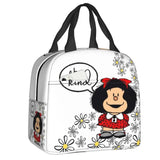 Mafalda Insulated Lunch Bags for Women Argentine Cartoon Quino Comic Portable Cooler Thermal Food Lunch Box Kids School Children