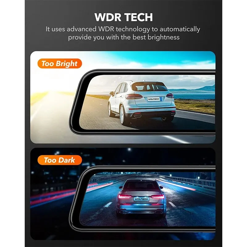 WOLFBOX G840S 12"IPS Dash Camera 4K Rearview Dash Cam GPS Video Recorder Night Vision HD Dual Cameras Car Dvr Parking Monitor