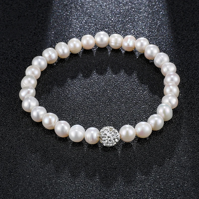 Punch Oval Thread Elastic Rope Pearl Bracelet 6-7mm Natural Freshwater Pearls  Bangle Fashion Classic Style Jewelry for Women