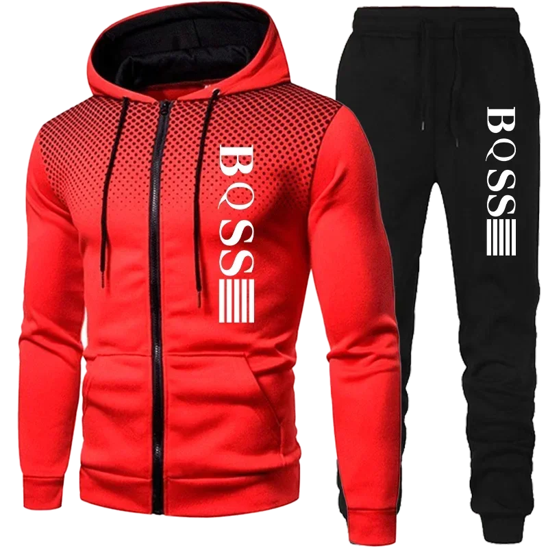 Costem for Men Clothing Spotted Sweatshirt Suit Hoodie and Pants Suit Mens Fashion Suits Men's Winter Clothes New Two Piece Set