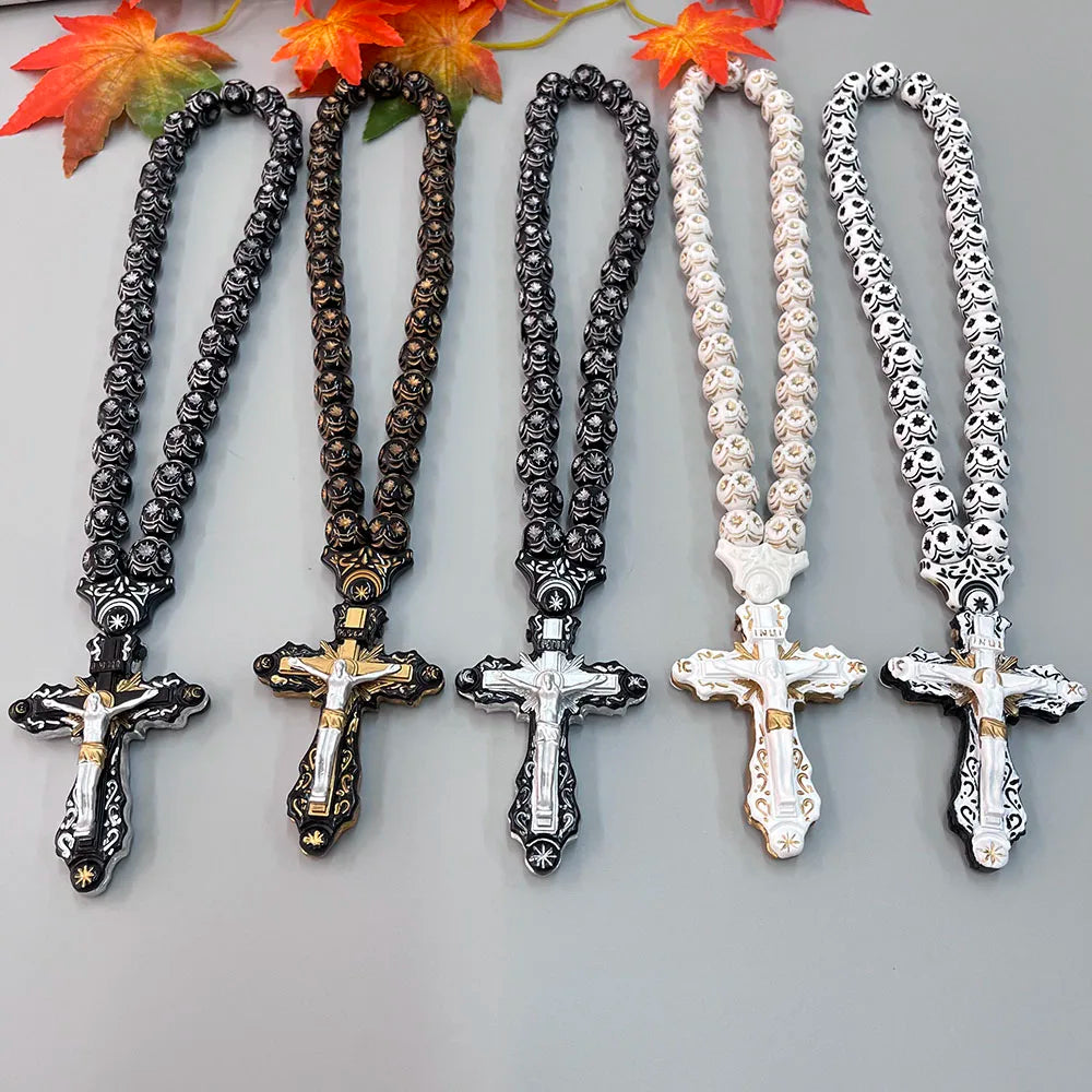 GS111 Cross Holy Image Resin Paintings Fine Beads Decoration Religious Redemption Belief 3D Stereo Car Pendants NecklaceOrnament