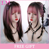 LM Cosplay Wig With Bangs Synthetic Straight Hair 24 Inch Long Heat-Resistant Pink Wig For Women