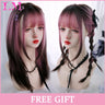 LM Cosplay Wig With Bangs Synthetic Straight Hair 24 Inch Long Heat-Resistant Pink Wig For Women