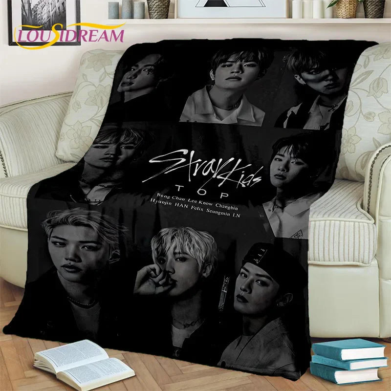 Korea Singer 3D Kpop Stray Kids Blanket,Soft Throw Blanket for Home Bedroom Bed Sofa Picnic Travel Office Rest Cover Blanket Kid