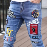 Man's Trousers Classic Distinctive Printed Black Stretch Denim Jeans for Men High Quality Slim Fit Stretch Hip Hop Denim Pants