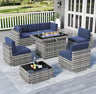 7/8 Pieces Outdoor Patio Furniture Set with  Fire Pit Table Rattan Sectional Sofa Conversation Sets Moden Set for Garden