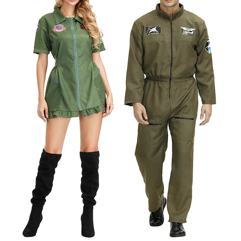 Pilot Uniform Army Green TOP GUN Costume for Adult Cosplay Military Uniform Women Men Fighter Pilot Costume Plus Size