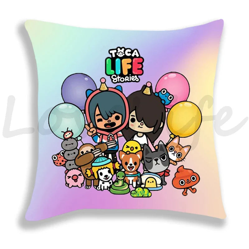 Cute Cartoon Toca Life World Pillow Case Home Decorative Pillowcases Bedroom/Sofa Cushion Covers 45*45cm Kids Anime Pillow Cover