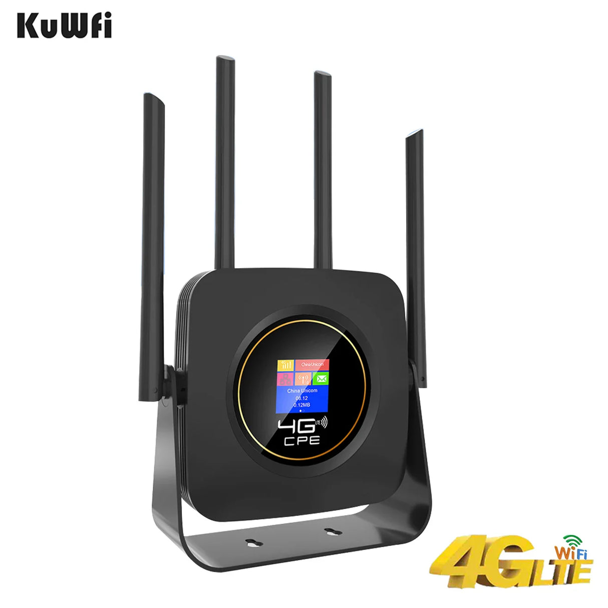 KuWfi 4G Wifi Router with Sim Card 300Mbps 4 Antennas LCD Display Mobile Wi-Fi Hotspot LTE Router for IP Camera WiFi Coverage