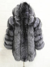 Hooded Silver Fox Fur Coat for Women, Plus Size, Long Sleeves, Winter, Luxury, Natural, Real Silver Fox Fur Jacket with Hood