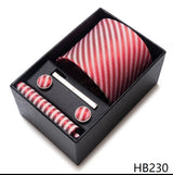 Luxurious Dropshipping 8 cm Birthday Gift Silk Tie Hanky Pocket Squares Cufflink Set Tie Clip Necktie Box Geometric