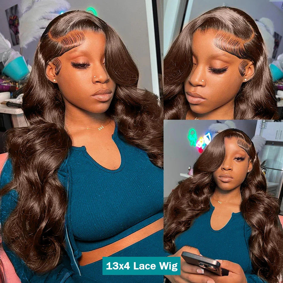 HD 250% 30 40 Inches Chocolate Brown Body Wave 13x6 Lace Front Human Hair Wigs 13x4 Lace Frontal Wig Glueless Ready To Wear