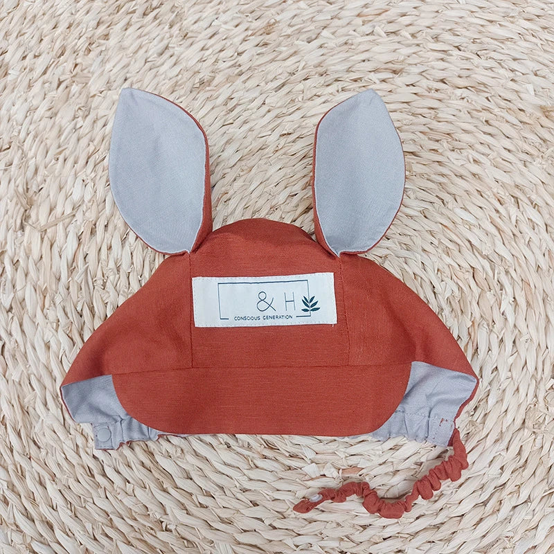 Baby Animal Ears Cute Fisherman Cap Breathable Linen Fetal Hat Kids Fun Squirrel Standing Ear Cotton Linen Sun Hat