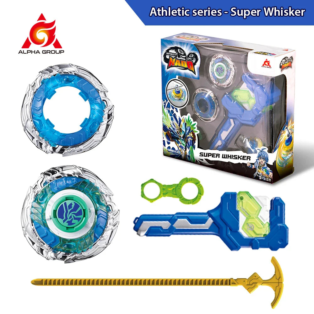 Infinity Nado 3 Athletic Series-Super Whisker Spinning Top Gyro With interchangeable Stunt Tip Metal Ring Launcher Anime Kid Toy