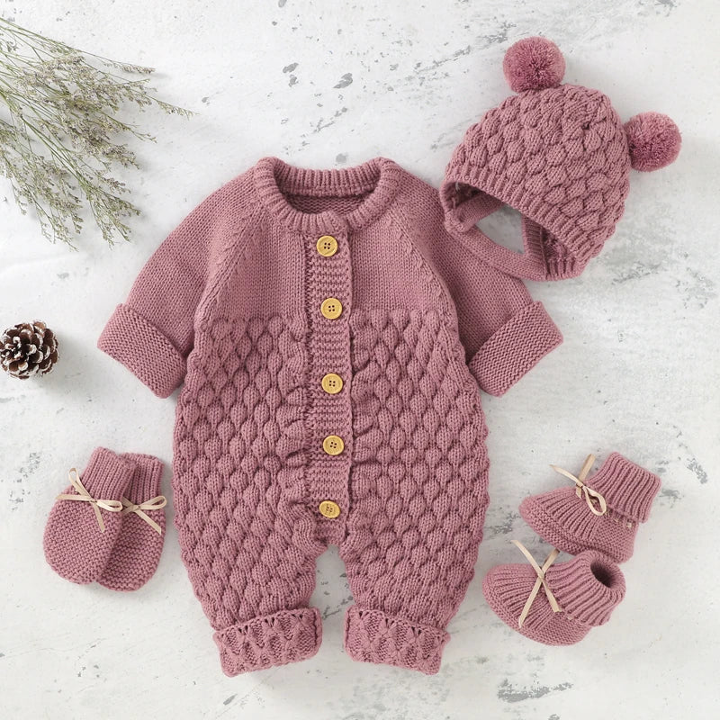 Baby Rompers Clothes Autumn Winter Knitted Newborn Boys Girls Solid Plain Jumpsuits Fashion Solid Plain Toddler Kids Unisex Wear