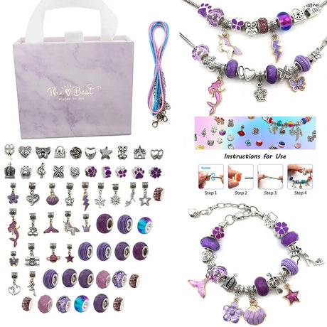 DIY Bracelet Making Kit Jewelry Making Accessories Kit with Beads, Pendant Charms, Bracelets and Necklace String for Girls