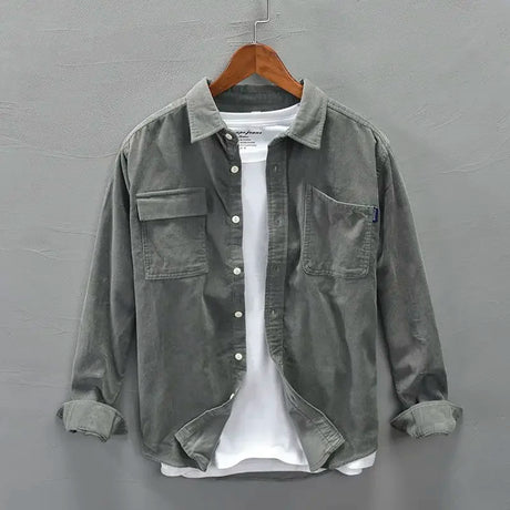 Casual Shirt Jacket Men's Corduroy Spring and Autumn Long-sleeved Loose Shirts New Men High-quality Solid Color Button Coat